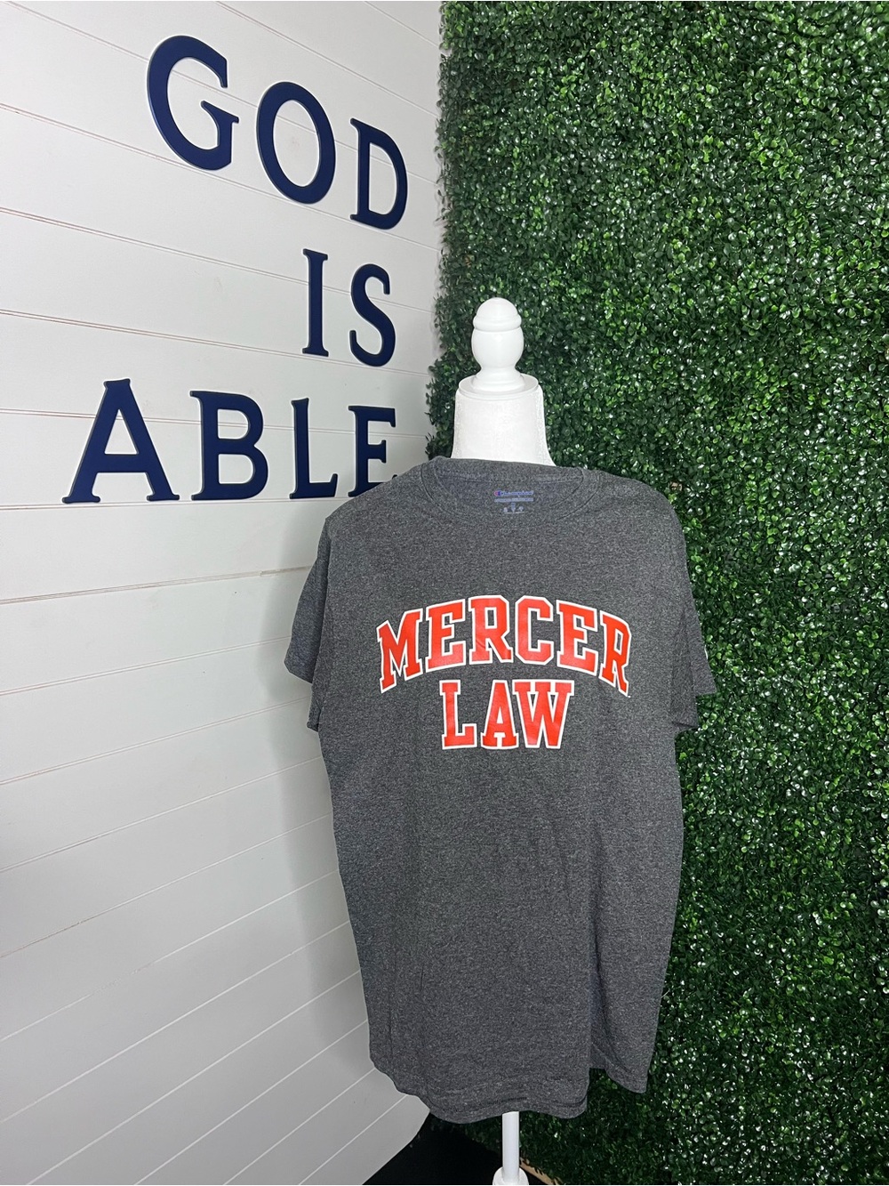Champion Gray Mercer Law Short Sleeve Tee with Orange-Trim Graphic